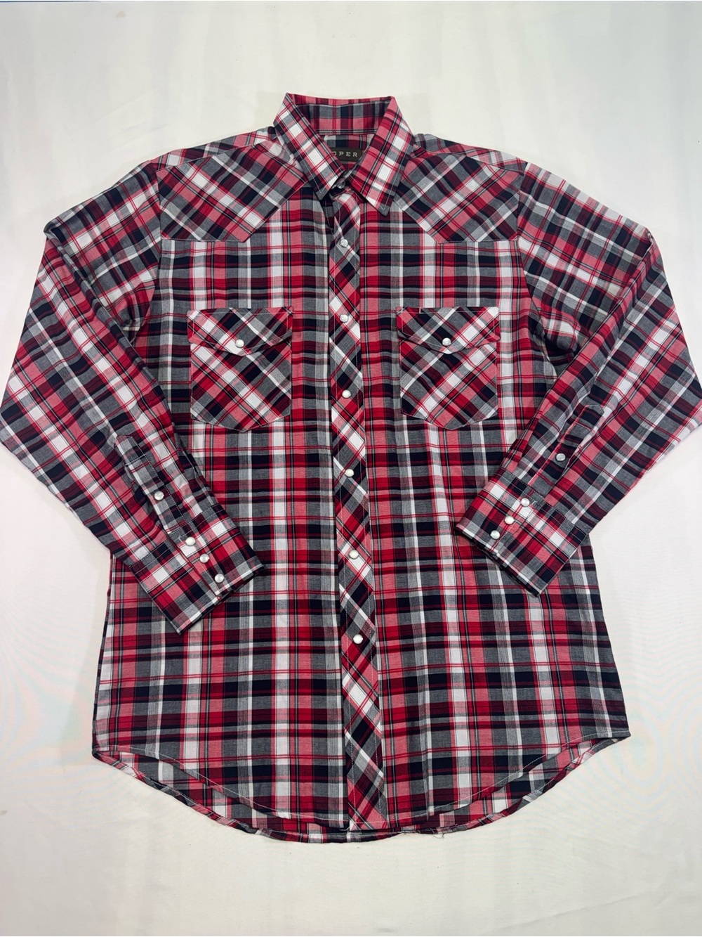 Roper Red and Black Plaid Western Button-Down pearl snap Shirt